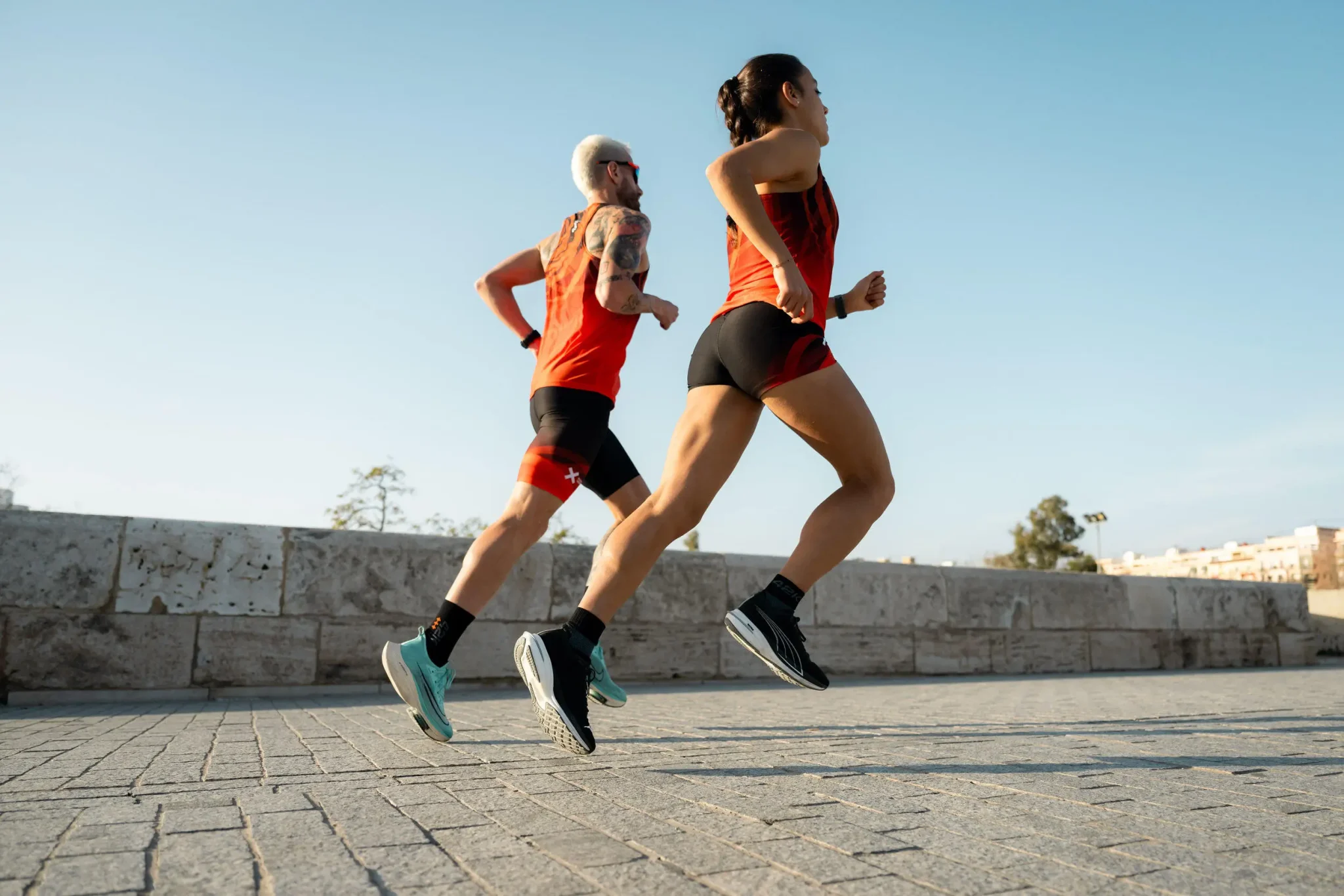 Runners jogging outdoors